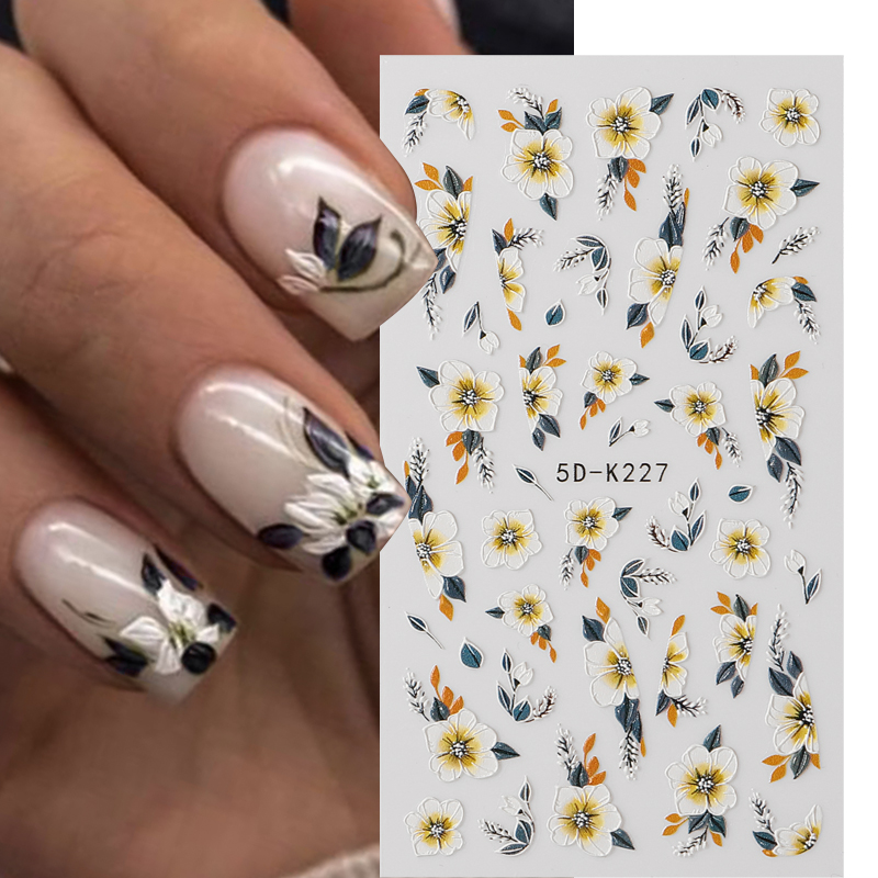 5D Daisy Embossed Nail Stickers Love Heart Flower Lace Elegant Manicure Engraved Transfer Slider Summer Nail Accessories Decals