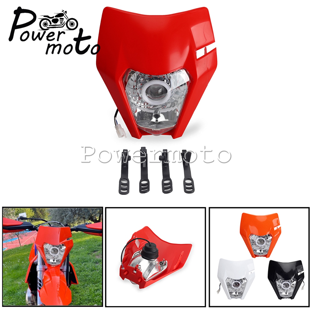 Motocross Fairing LED Headlight & Rubber Strips Headlamps Mask Cover For EXC EXC-F XC-W FC FE TE Dual Sport Dirt Bikes 2013-2021
