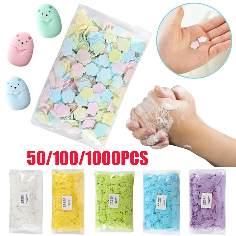 501001000PCS Portable Disposable Paper Soap Travel Soap Sheets Flowers Shape Mini Scented Slice Sheets for Outdoor Washing 240629