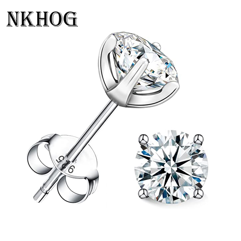 Real Moissanite Stud Earrings Women 18K White Gold Plated 925 Sterling Silver 4 Prong Brilliant Diamond Fine Jewelry Ear Studs