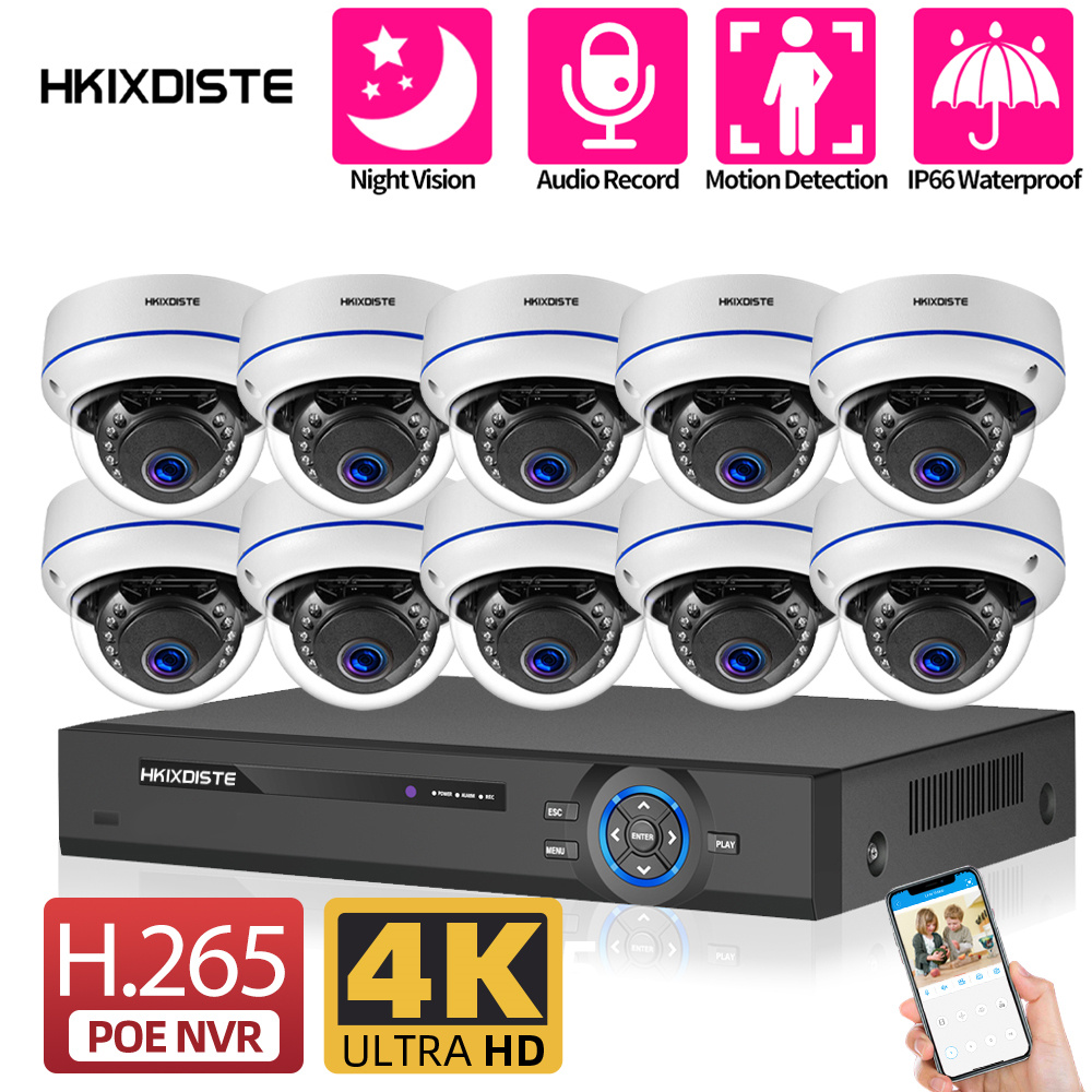 4K Dome CCTV Surveillance Security External IP POE Camera System Kit Home Street Monitoring 10CH NVR Recorder 8CH POE NVR Kit