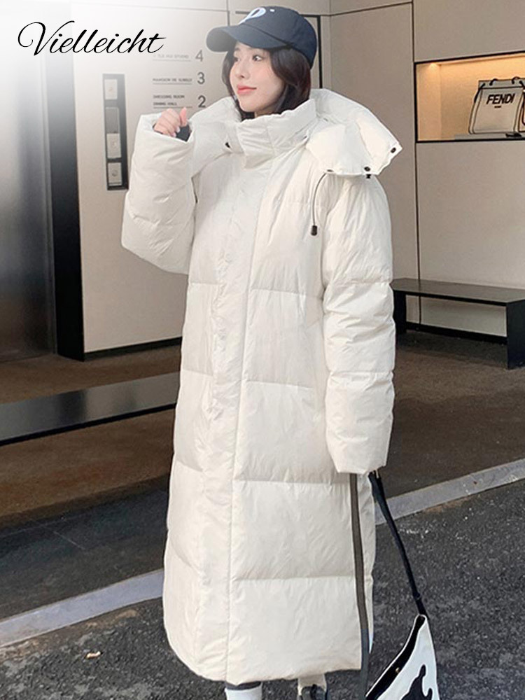 Vielleicht New Solid Color X-Long Straight Coat Women Parkas Clothes Casual Hooded Warm Winter Jacket Female OuterwearF6.29#78