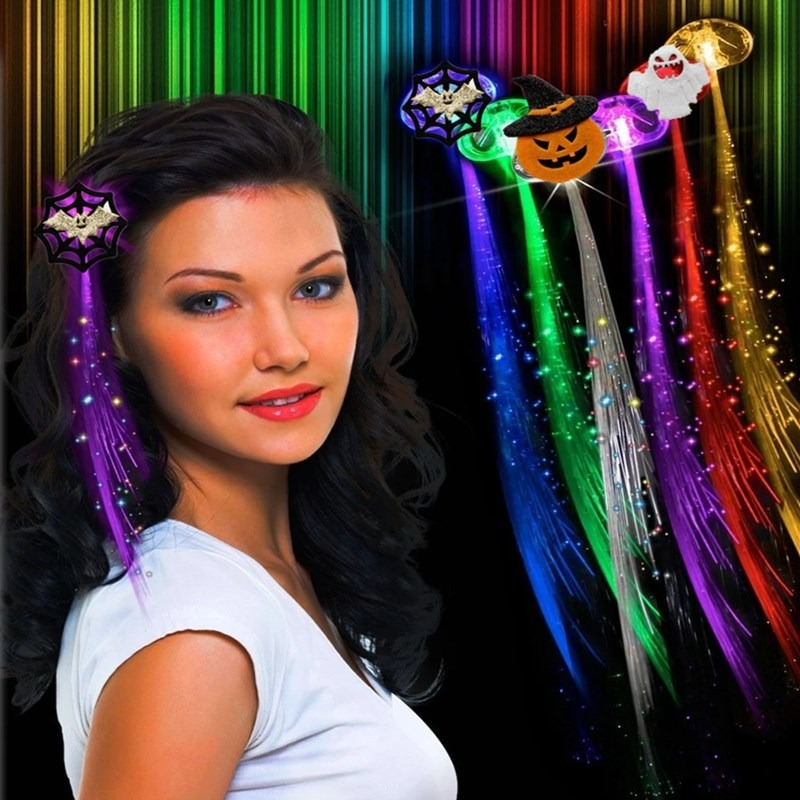 Women Girl LED Hairpiece Clip Luminous Wig Barrettes Flash Fiber Optic Braid Light pin Party Wedding Christmas navidad