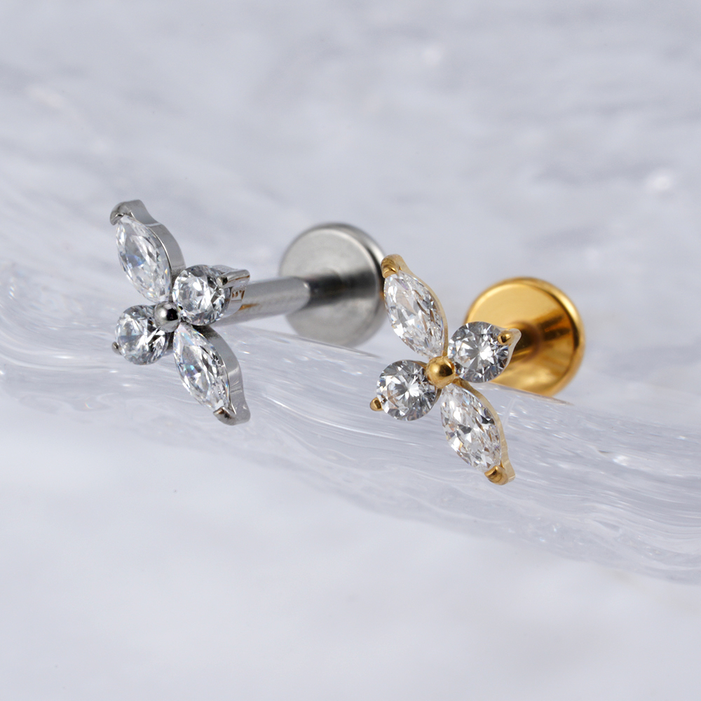 Right Grand ASTM F136 Titanium CZ Four-Point Star Flat Back Stud Earring Helix Cartilage Monroe Medusa Tragus Piercing