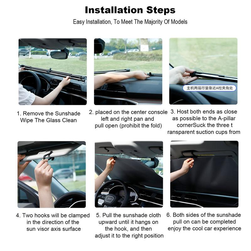 Retractable Sun Shade For Car Retractable Windshield Sun Shade For Car Length Adjustable Interior Sunshade With Hook Double Rod