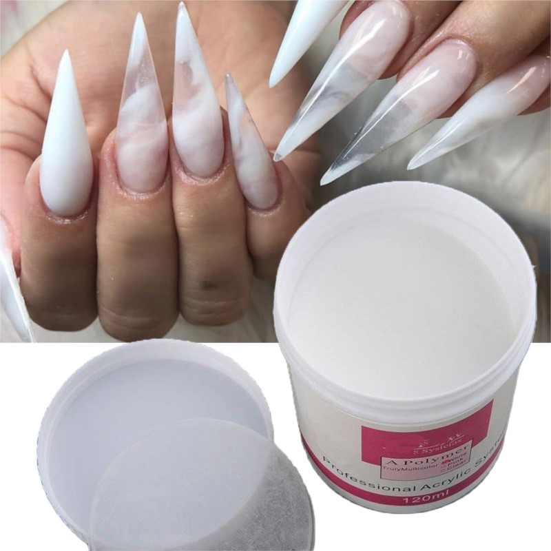 1Pot 120ml Nail Acrylic Powder 4Oz White/Pink/Clear EMA Polymer Crystal Dust for Manicure Builder/Dipping/Carving Nail Extension