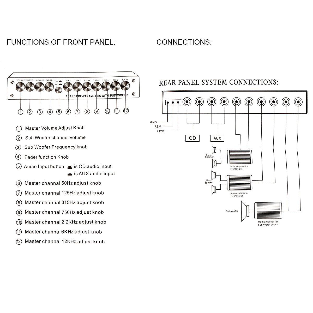 Car EQ Equalizer 7 Bands Pre-Parametric With Subwoofer Auto Audio EQ Tuning Crossover Amplifier External AUX Input K-771