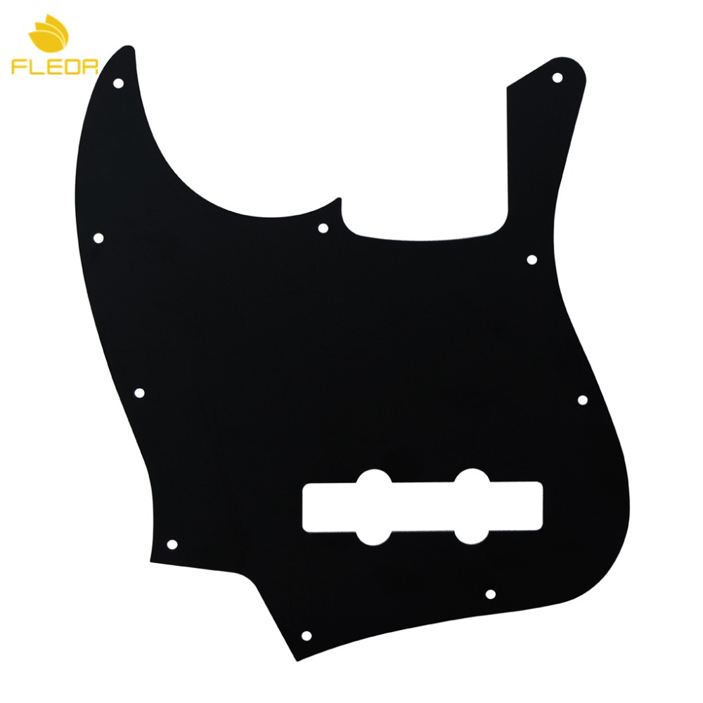 FLEOR Electric Bass Pickguard JB Pick Guard Scratch Plate Black 3Ply & Screws for 10 Hole Jazz JB Bass 4 String
