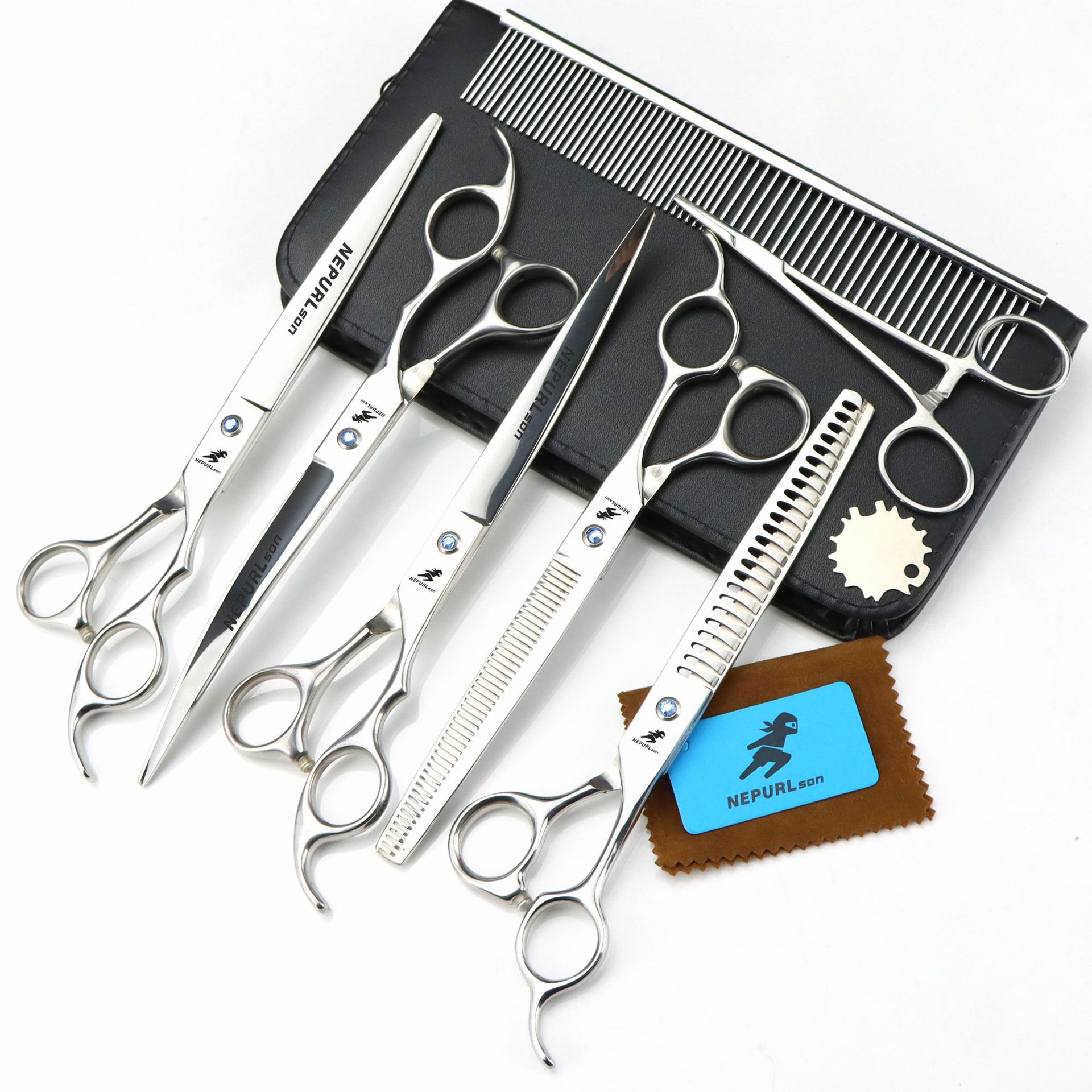 8inch Pet Grooming Scissors Kit Dog Professional Straight Curved Thinning Shears Chunker Thinner Scissors Fishbone Scissors