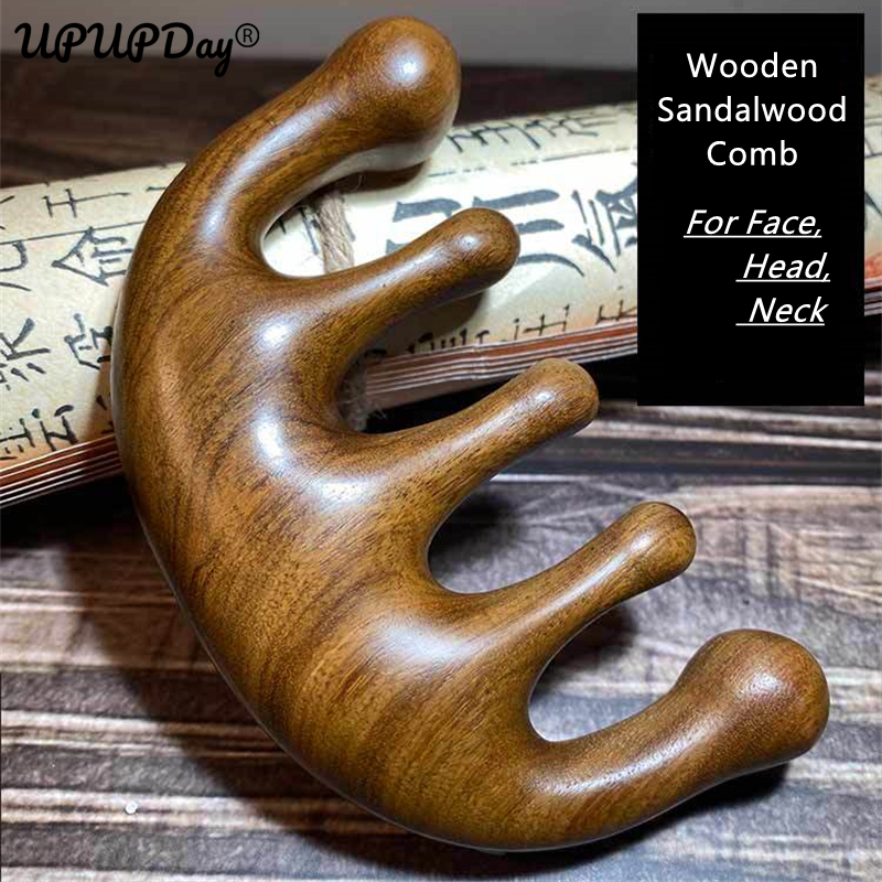 Massage Tool For Face Gua Sha and Head Wooden Comb Skin Expel Eoxins Reduce Hair Loss Dredging Meridian Wide Natural Wood Adults