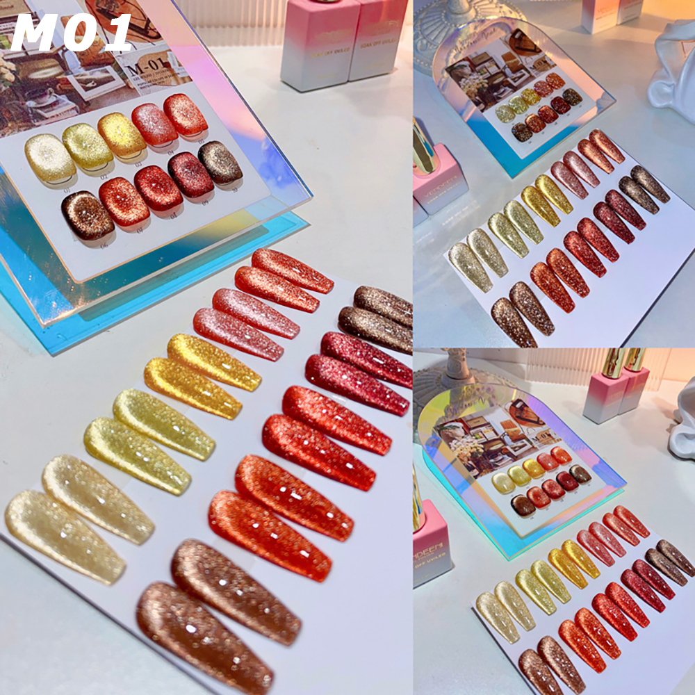 Vendeeni 10 Colors/Set Glitter Broken Diamond Cat Eye Gel Nail Polish Magnetic UV Soak Off Gel Varnish Colorful Shiny Gel Polish