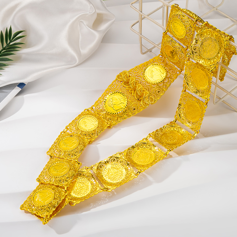 Fatima Wedding Gold Color Bride Algerian Style Head Coin Waist Chain Square Belts Arab Traditional Holiday Jewelry