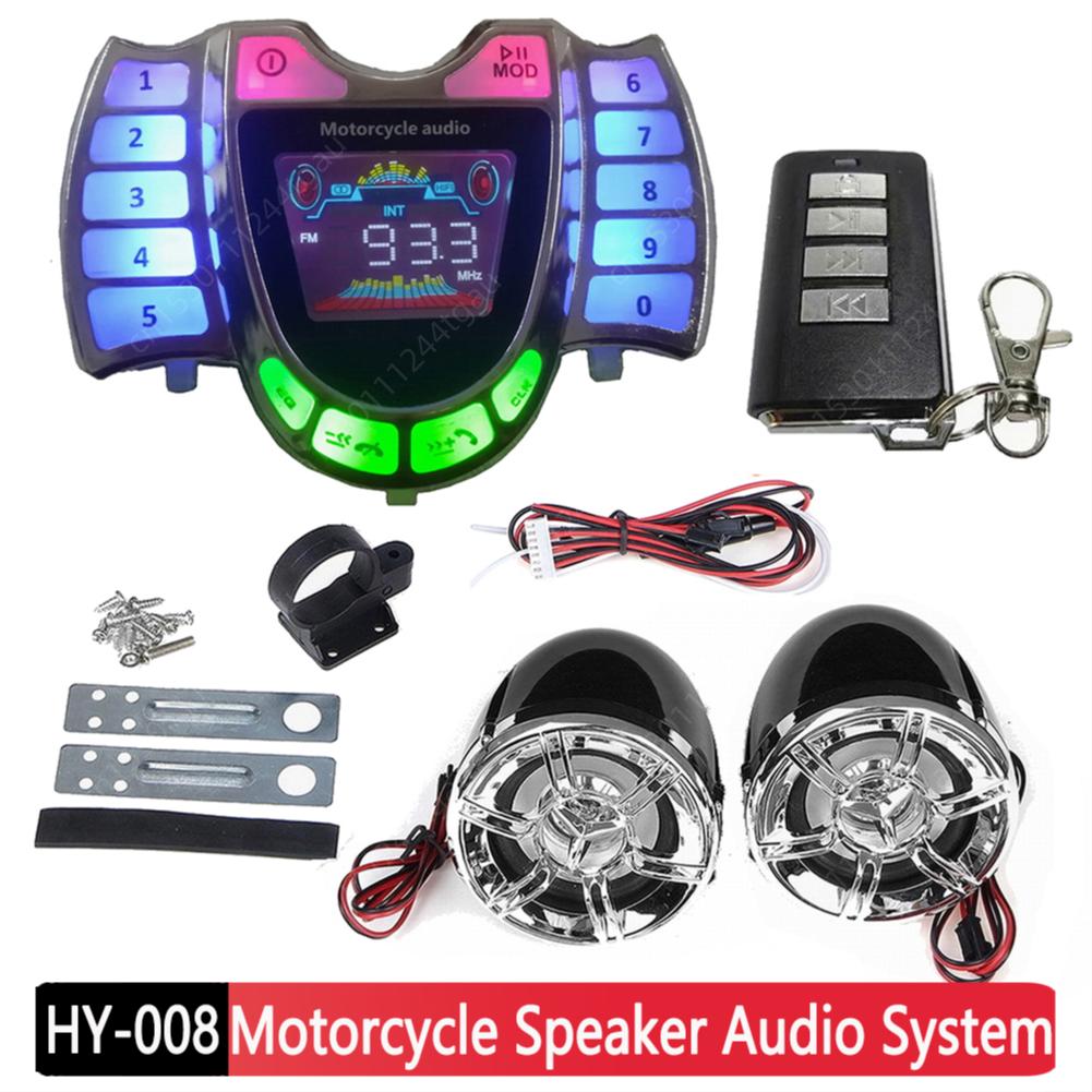 HY-008 Motorcycle Bluetooth Stereo Speaker Audio System Handsfree with Mic TF AUX FM Radio USB Charger Electronic Parts