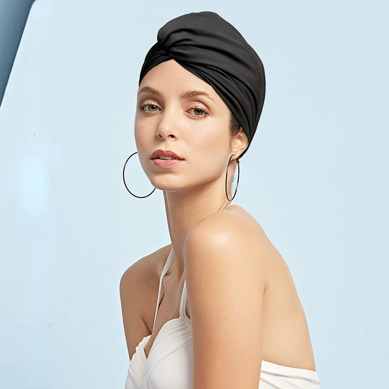 Fashion Summer Pool Swimming Hat for Women Multicolor Turban Long Hair Protector Large Pleated Bathing Cap Beach Shower 240626bj