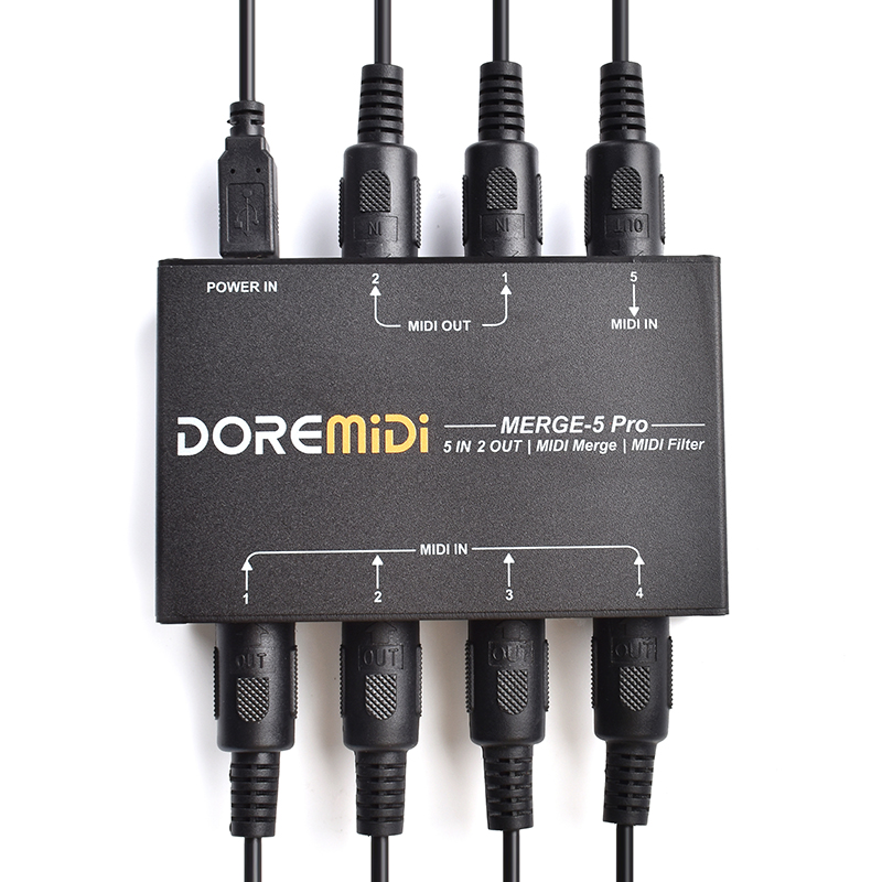 MERGE-5 Pro Can Merge Up To 5 MIDI Input Signals Into 1 MIDI Data Stream Can Be Output Directly Through 2 MIDI Interfaces
