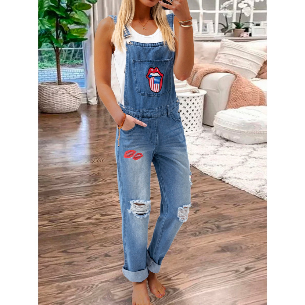 Sexy Women Ripped Suspender Jeans Jumpsuit Female Casual Denim Overalls Jeans Rompers