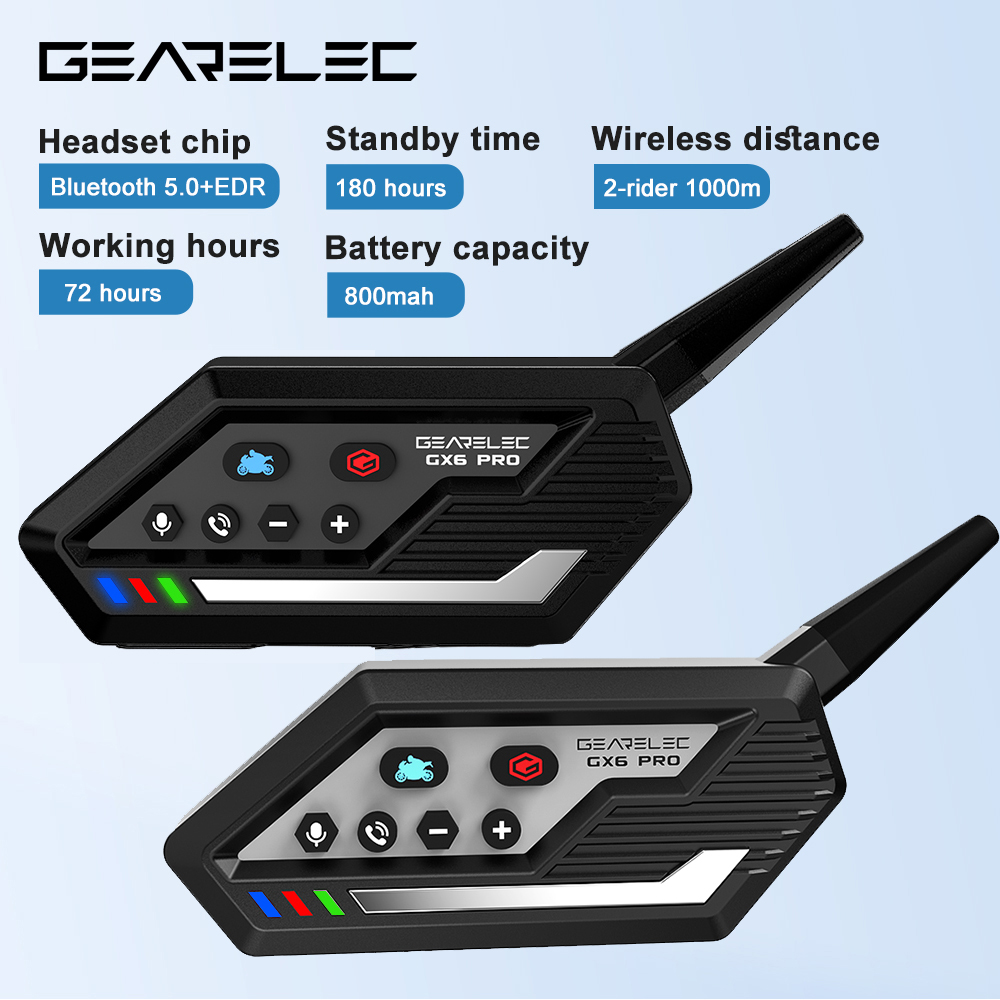 GEARELEC GX6 PRO Motorcycle Bluetooth Helmet Intercom Headset 2 Riders 1000M BT Interphone Communicator Speaker Voice Control