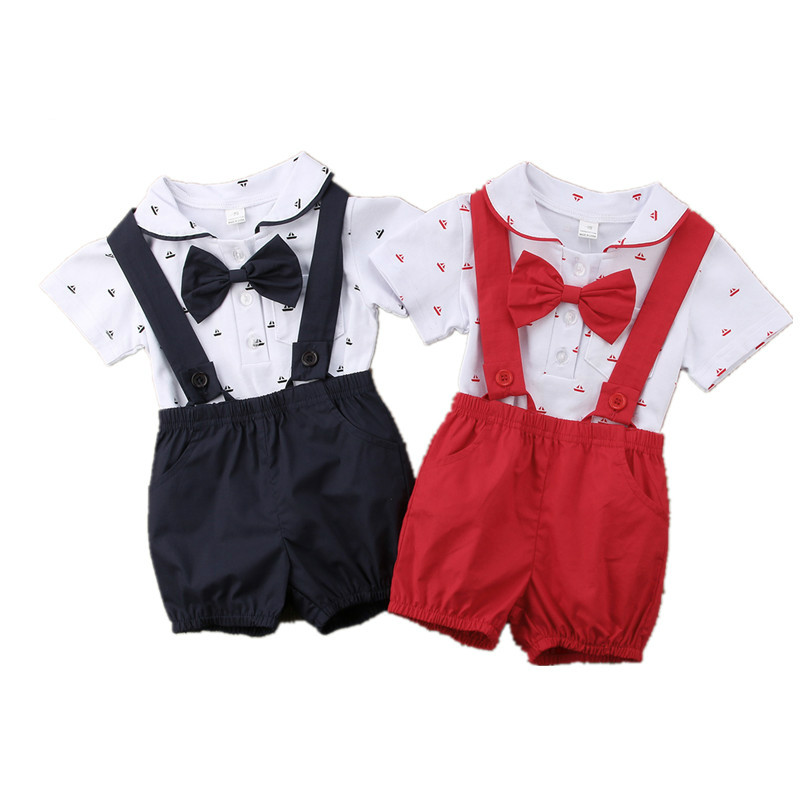 New Gentalman Newborn Kid Baby Boy Outfit Clothes Jumpsuit Bodysuit+Pants Overall 2Pcs Set Children Summer Clothing