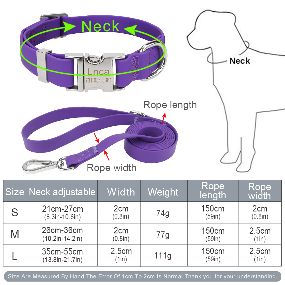 Personalized Custom Dog Collar and Leash Set,PVC Waterproof Adjustable Stinkproof Pet Collar Leashes for Large,Medium Small Dogs