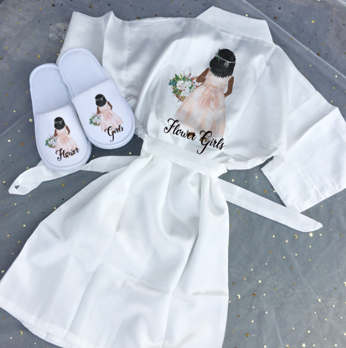 Customized Flower Girls Kid Satin Robe Wedding Bachelorette Bridal Shower Party Proposal Marriage Decorations For Children