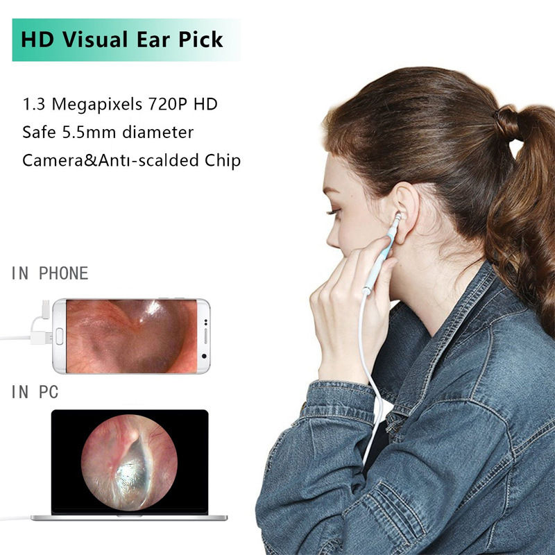Scope Camera Endoscope 5.5mm Visual Ear Camera HD Mouth Nose Ear Endoscope With Earwax Cleaning Tool Protable Household