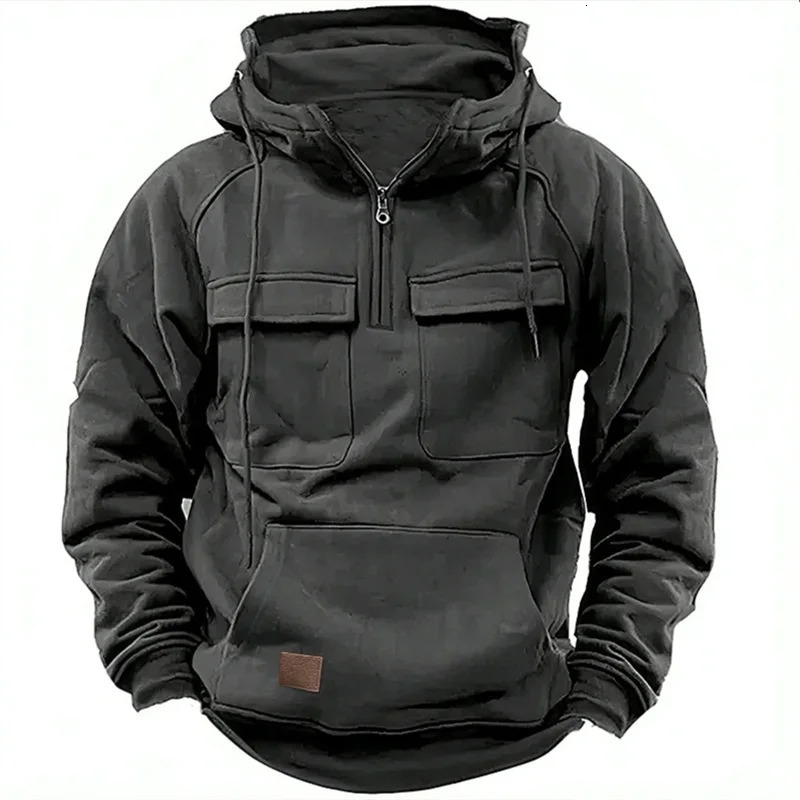 Men Tactical Sweatshirt Quarter Zip Cargo Pullover Hoodies Workout Gym Sports Running Outdoor Winter Jackets 240620