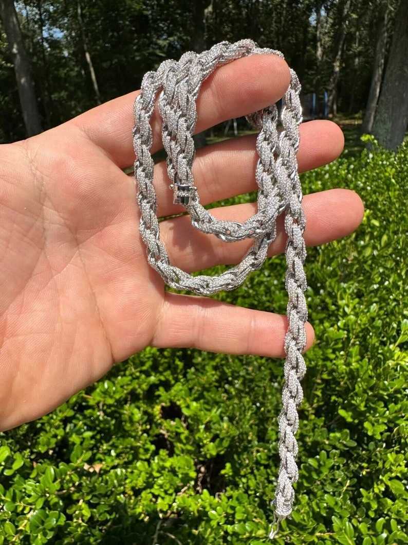 Mens 7.5mm Solid 925 Sterling Silver Moissanite Rope Chains Beautiful Sterling Silver Chains Excellent Cut Customized Jewelry