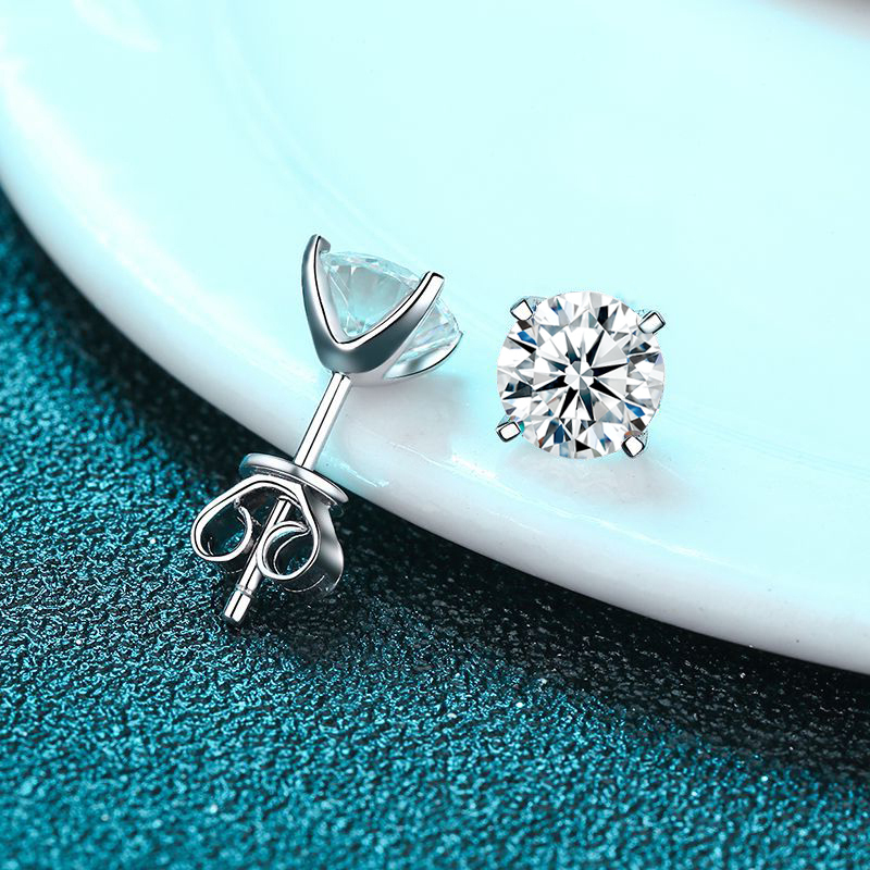 Real Moissanite Stud Earrings Women 18K White Gold Plated 925 Sterling Silver 4 Prong Brilliant Diamond Fine Jewelry Ear Studs