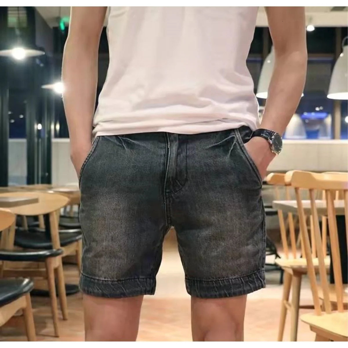 Summer Invisible Zipper Open Crotch Shorts Outdoor Sex Vintage Jeans Male Denim Casual Knee Length Men Clothing Plus Size 240619