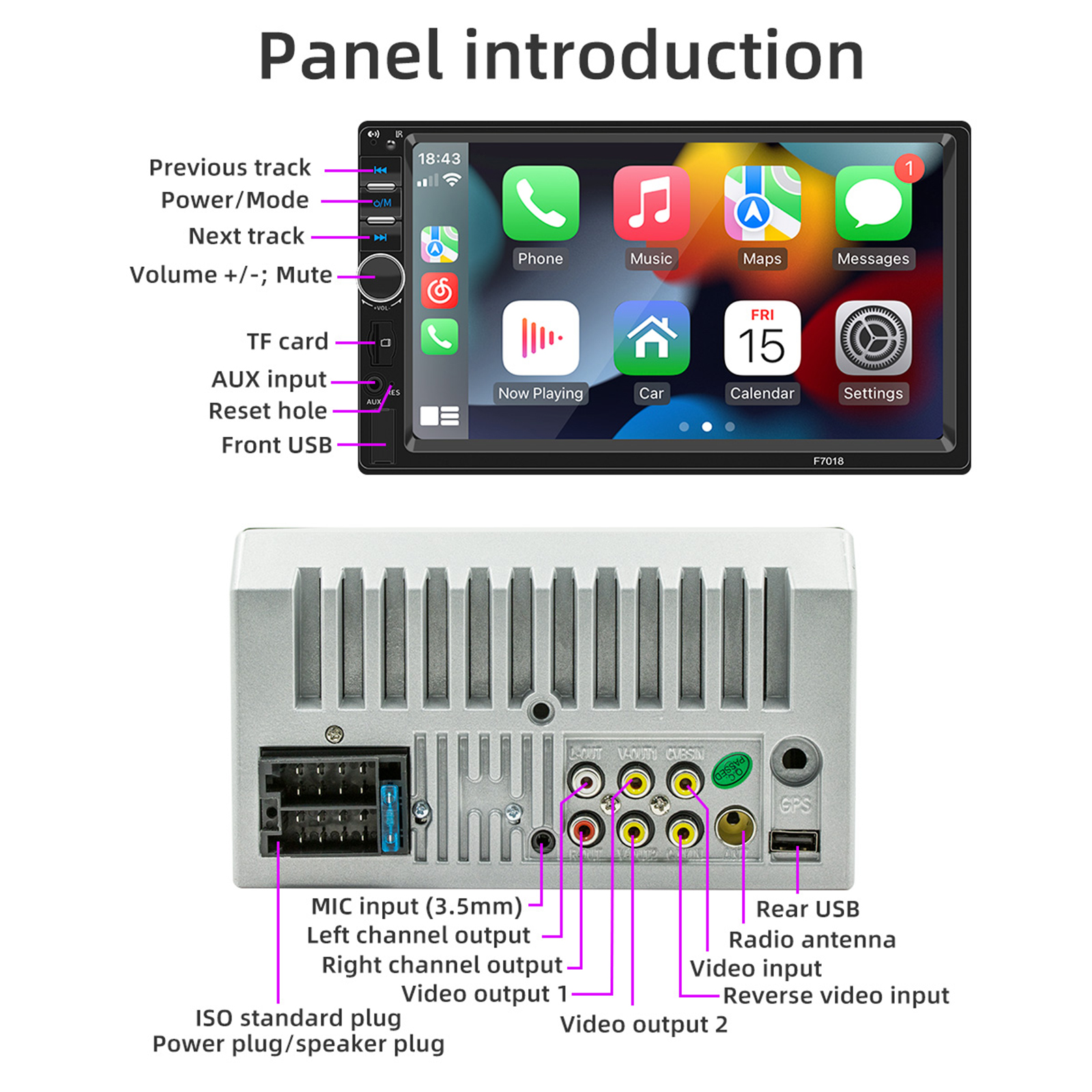 2Din 7018C Car MP5 Player 7 Inch Multimedia Video Player Universal Auto Stereo GPS MAP CarPlay Android Auto Car Radio