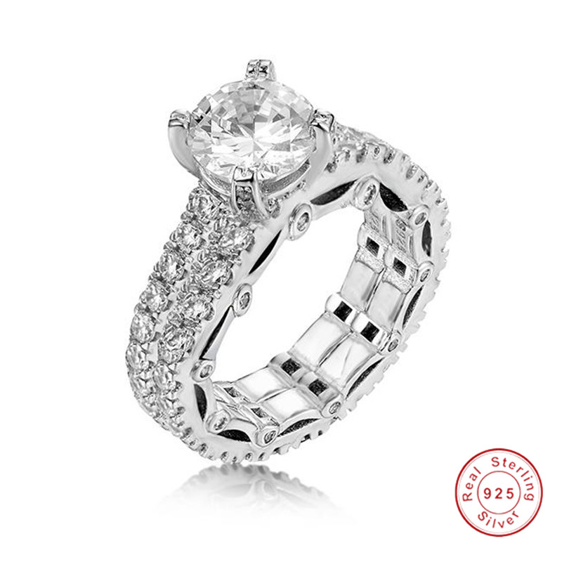 925 Sterling silver rings for Women Luxury Round 2ct SONA Diamond Engagement Wedding jewelry Simulated Platinum ring set 2-in-1