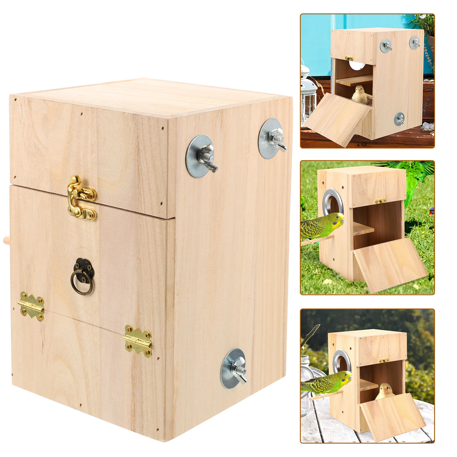Box Houses Parakeets Cages Birds Budgie Cage Boxes Material Nesting Bird House Cockatiel Parakeet Breeding Outside Holder Wood