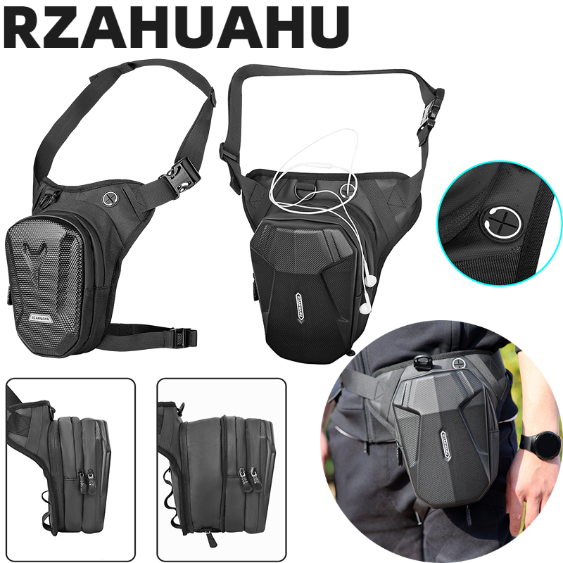 RZAHUAHU Hard Shell Motorcycle Bag Drop Leg Side Bag Fanny Waist Bag Waterproof Phone Purse Motorbike Hip Bum Pack Cycling Bags