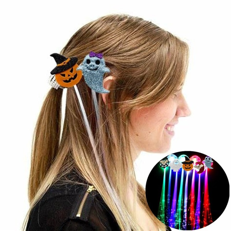 Women Girl LED Hairpiece Clip Luminous Wig Barrettes Flash Fiber Optic Braid Light pin Party Wedding Christmas navidad