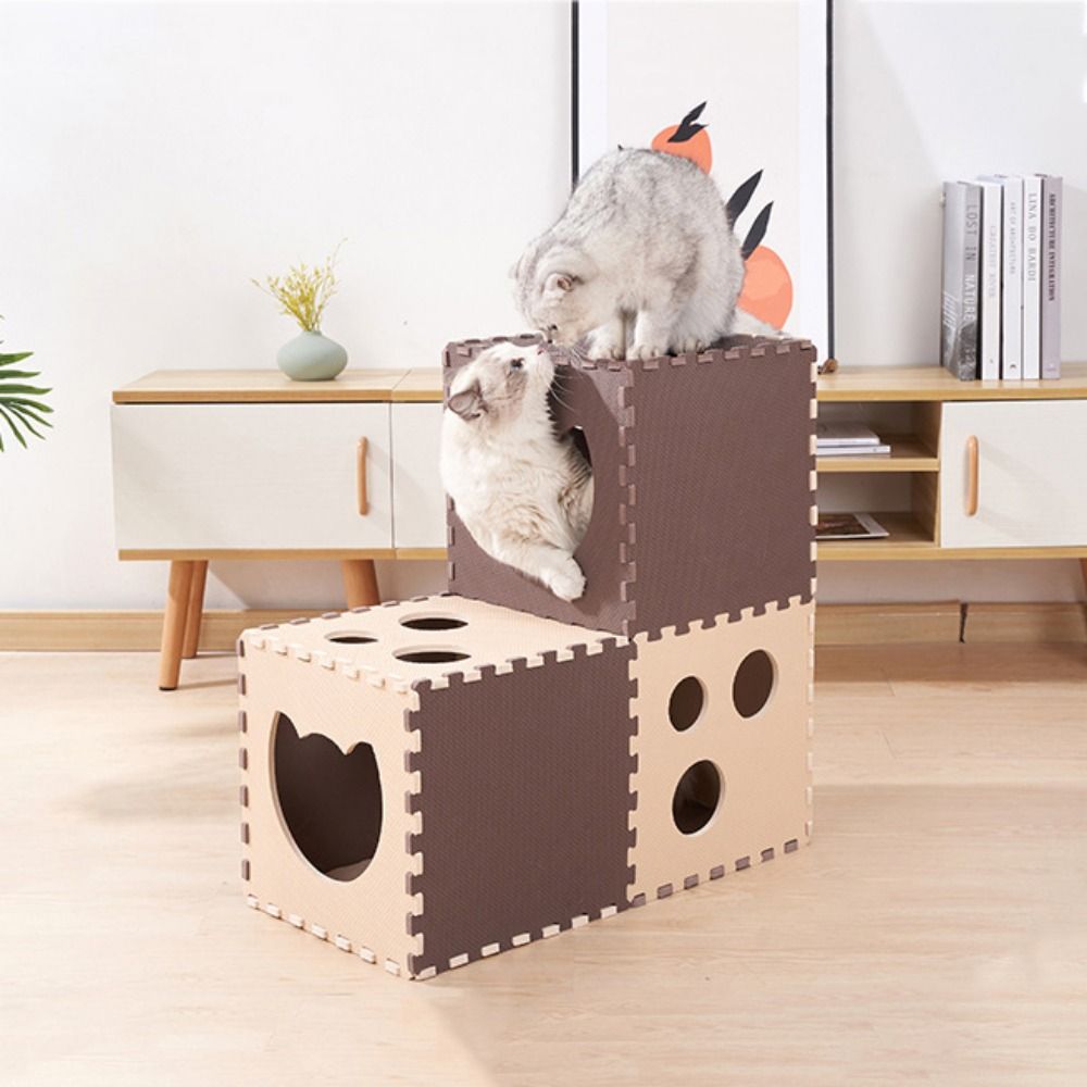 EVA Splicing Cat Tunnel Bite Resistant Interactive Cat Scratcher Board Comfortable 2 Colors Pet Litter Duplex House Puppy