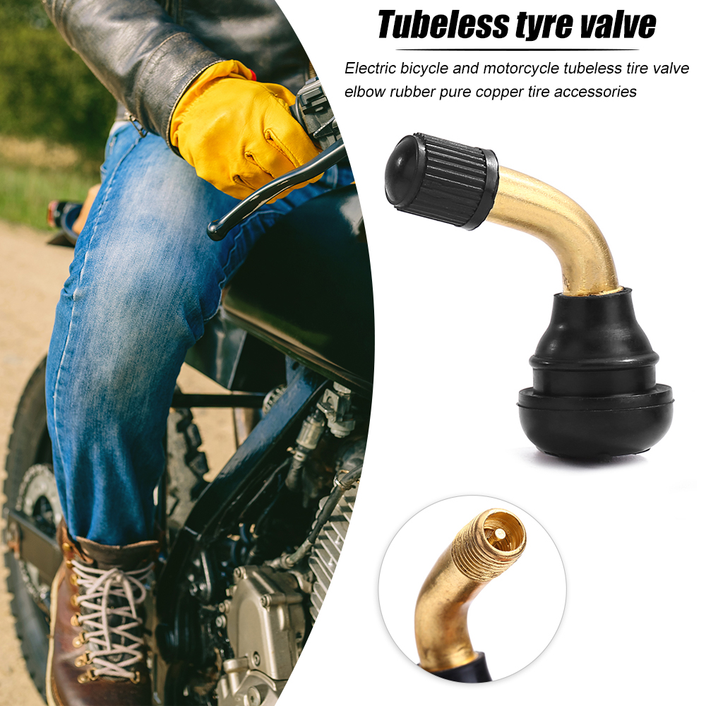 1 Pair Tire Valve Stem PVR70 PVR60 PVR50 PVR40 Bent 45 Degree Angled Brass Stem Snap-in Rubber Base for Scooter Motorcycle Moped