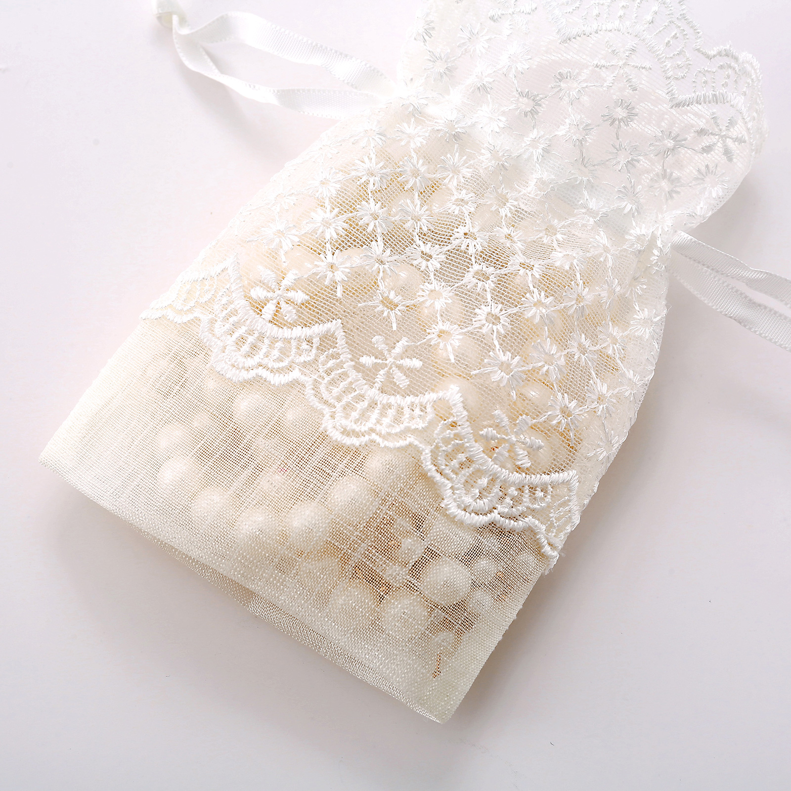 12PCS Organza Drawstring Pouch White lace Drawstring Bag Jewelry Makeup Gifts Bags Christmas Candy Packings Gift