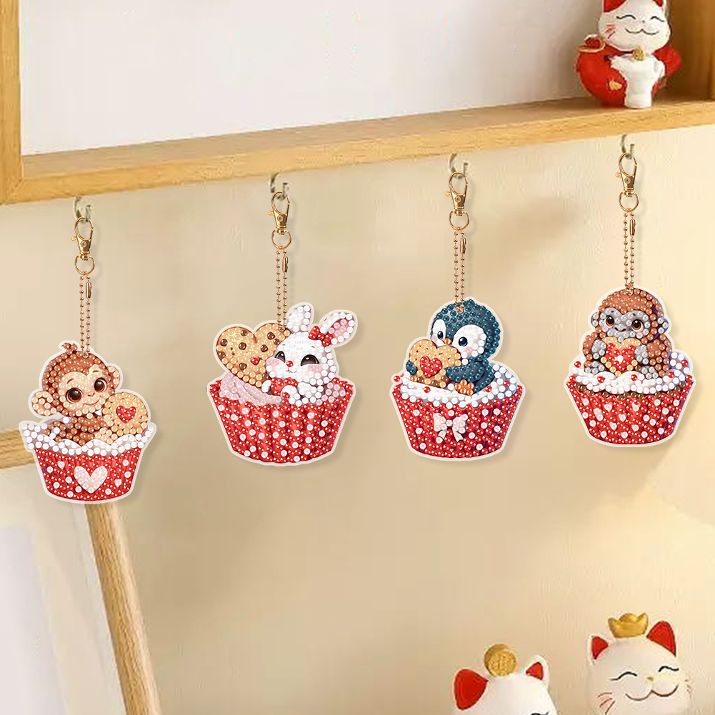 6 Pcs Double Sided Diamond Art Keyring Koala Rhinestone Painting Keychain Pendant Penguin for Birthday Crafting Home Party Decor