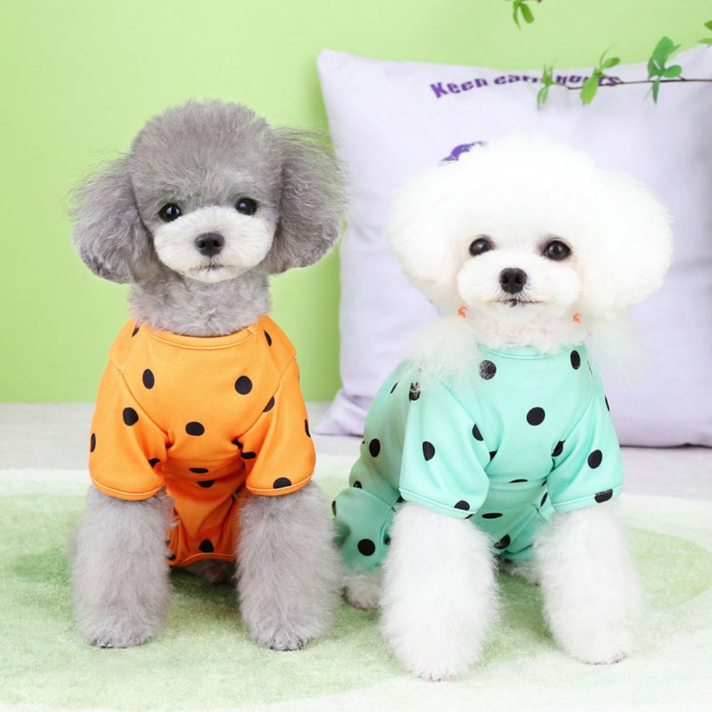 Pretty Dog Pajamas Lightweight Pet Jumpsuit Tail Button Design Decorative Polka Dot Pet Puppy Dog Four-legged Loungewear