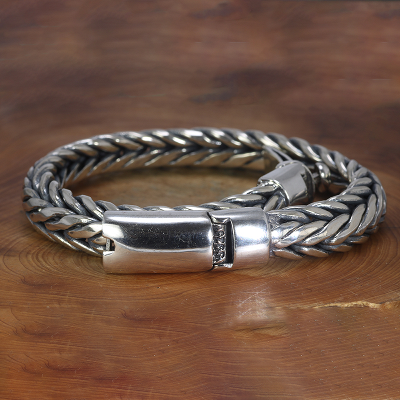 925 Sterling Silver Viking Bracelet for Men Braided Weave Chain Bracelet with Plug Safety Clasp Handcrafted Jewelry