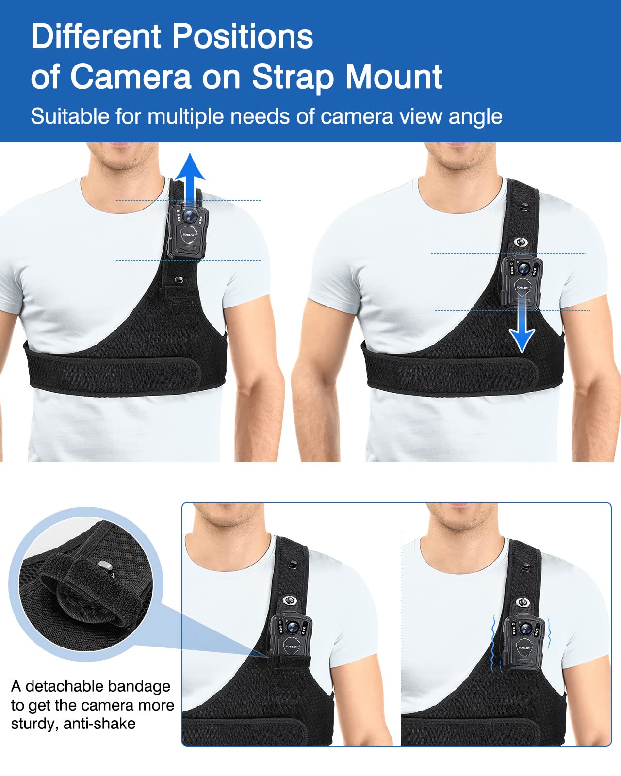 BOBLOV Body Camera Chest Vest Durable Shoulder Single Vest for All Body Camera Velcro Wearing with Adjustable Size N9 KJ21 M5