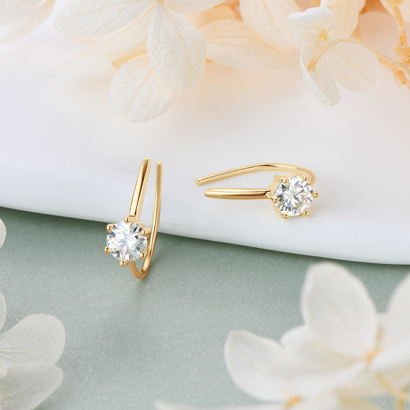Lnngy 5MM 6 Prong Moissanite Earrings Fo Women Original 925 Sterling Silver Stud Earring Earhook Delicate Charm Jewelry Gift