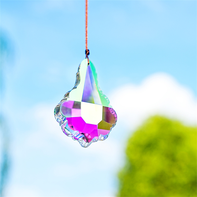 H&D 89mm Colorful Lantern Hanging Crystal Faceted Prism Suncatcher Feng Shui Decor Rainbow Maker DIY Pendant Hanging Ornament