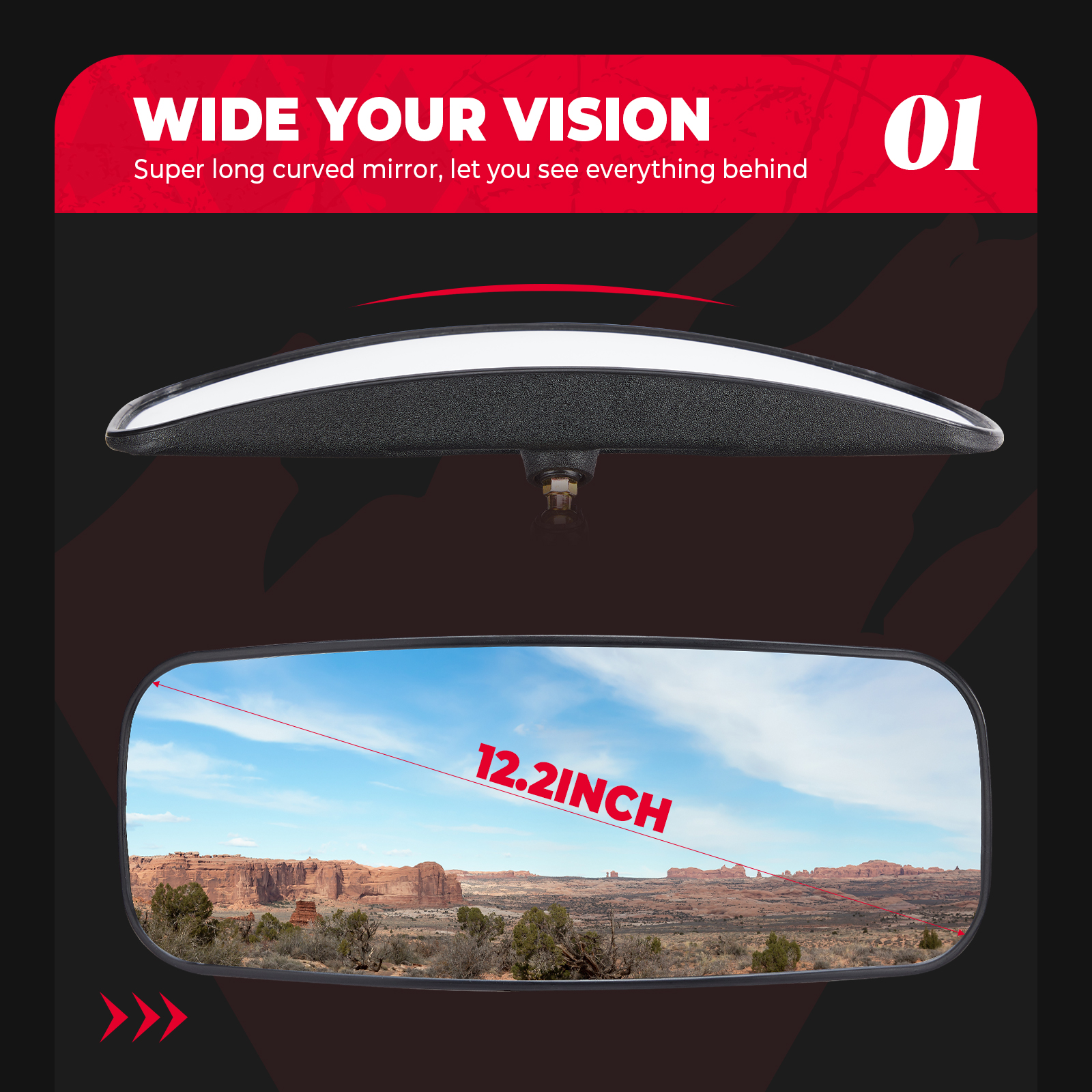 1.75"-2" Rearview Center Mirror Compatible with Polaris RZR 1000 XP for Can-am Maverick X3 Commander for Arctic Cat for Cf moto