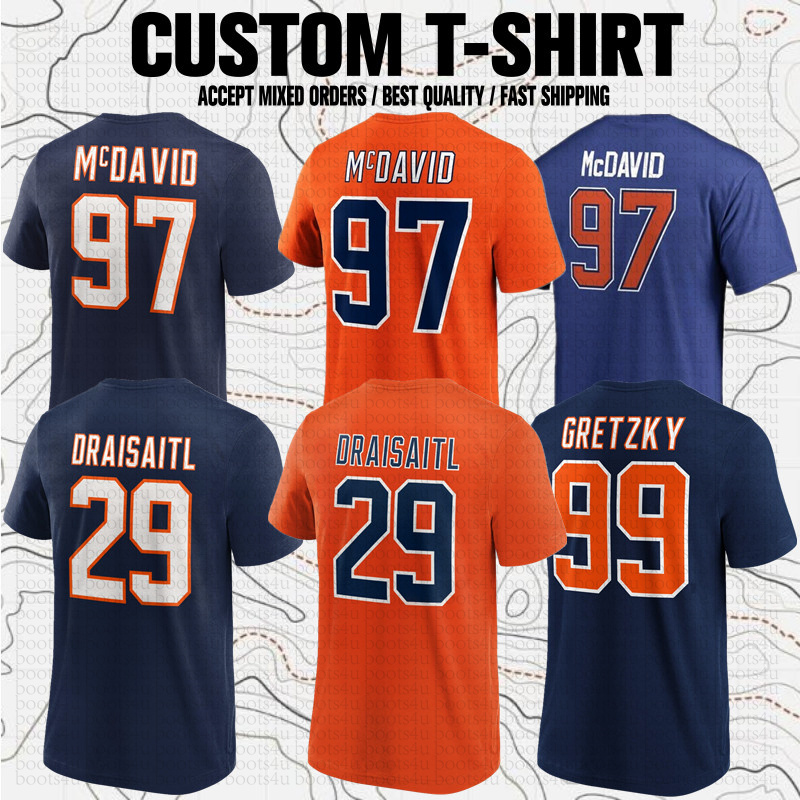 Custom Connor McDavid Wayne Gretzky Leon Draisaitl Stuart Skinner Mark Messier Zach Hyman USA Hockey Club Fans Branded T-Shirt Tees Tops