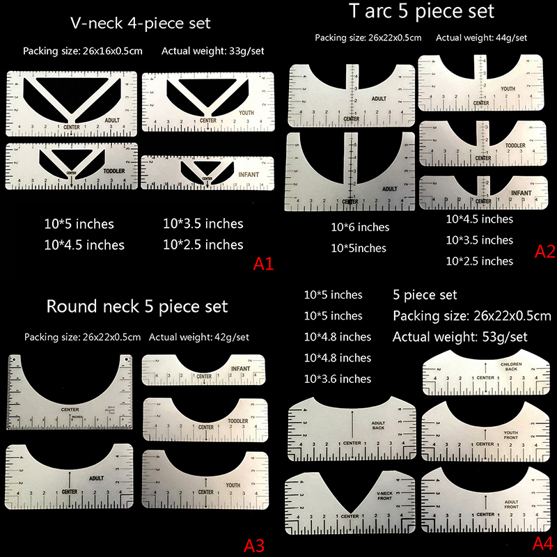 4/5pcs/kit T-shirt Alignment Ruler Professional T-Shirt Ruler Guide Kits DIY Sewing Tools
