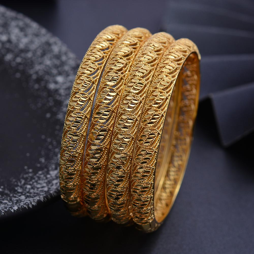 24k 4Pcs Gold Color Bangles For women African bridal Bangles Bracelets Gold wedding gifts Ethiopian Bangles jewellery