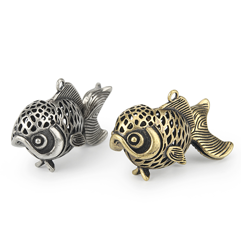 Vintage Goldfish Brass Beads Hollow Fish Bead Paracord Rope Pendant Keychain DIY Pendant