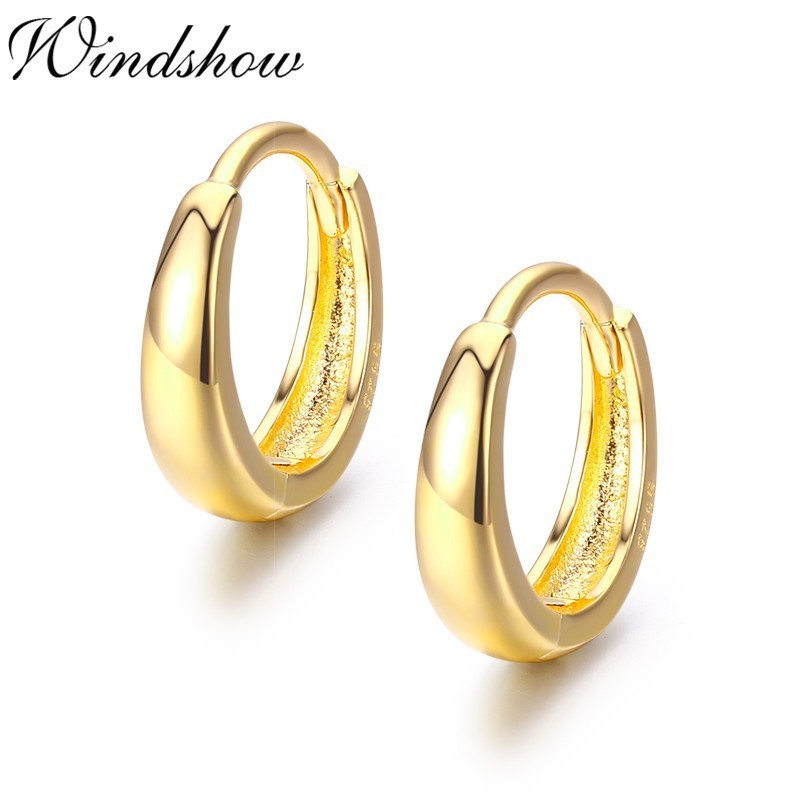 Cute 925 Sterling Silver Gold Color Loop Circle Huggie Small Hoop Earrings For Women Men Children Girls Kids Jewelry Aros Aretes