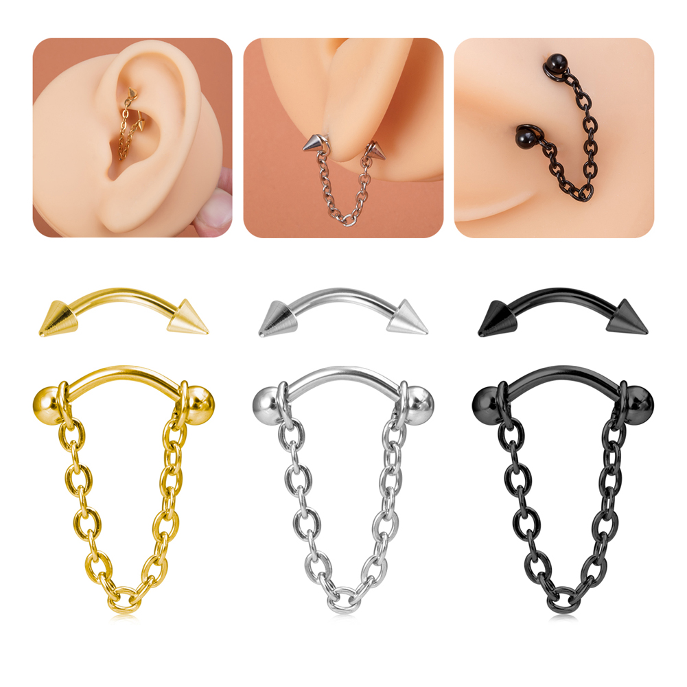 1pc 16G Chain Rook Earrings Daith Snug Eyebrow Piercing Rings Surgical Steel Curved Barbell Anti Tragus Forward Helix Jewelry